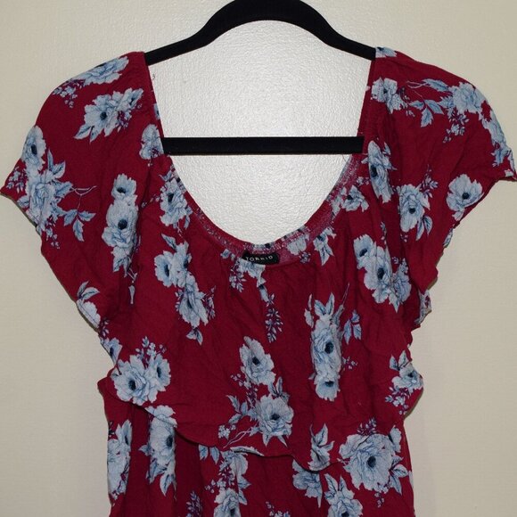 Women's Torrid Pink & Blue Floral Print Off Shoulder Ruffle Blouse - Size 4X - Picture 2 of 5